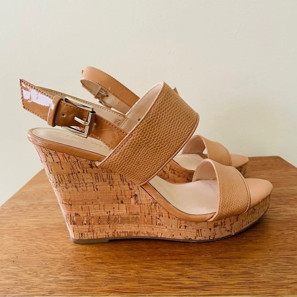 Nine West cork-wrapped platform and adjustable ankle strap